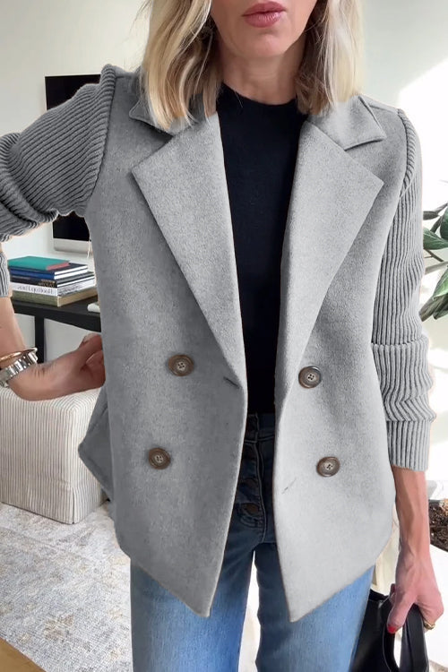 Women's Soft Pink Structured Blazer with Knit Sleeves