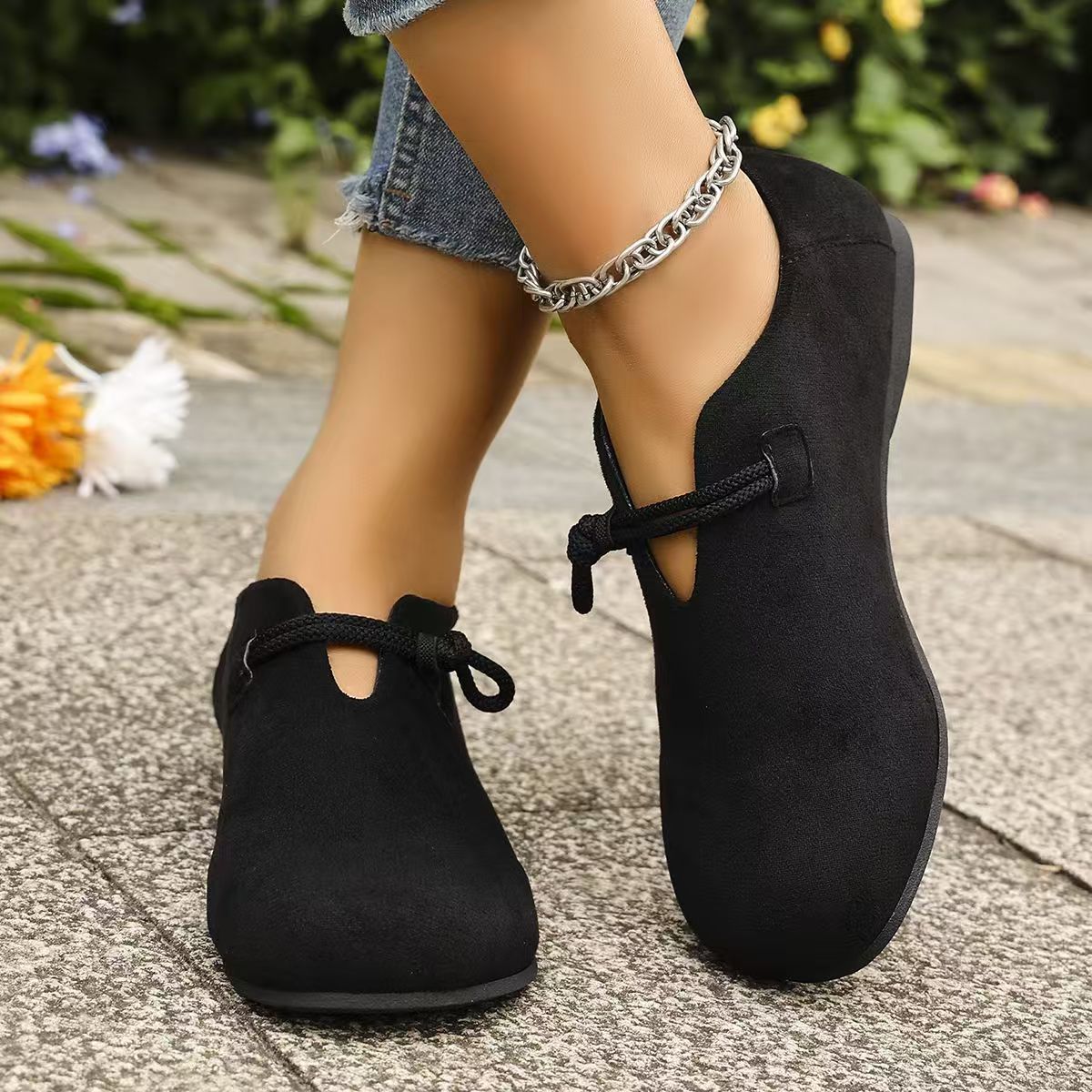 Women's Suede Casual Loafers with Rope Detail