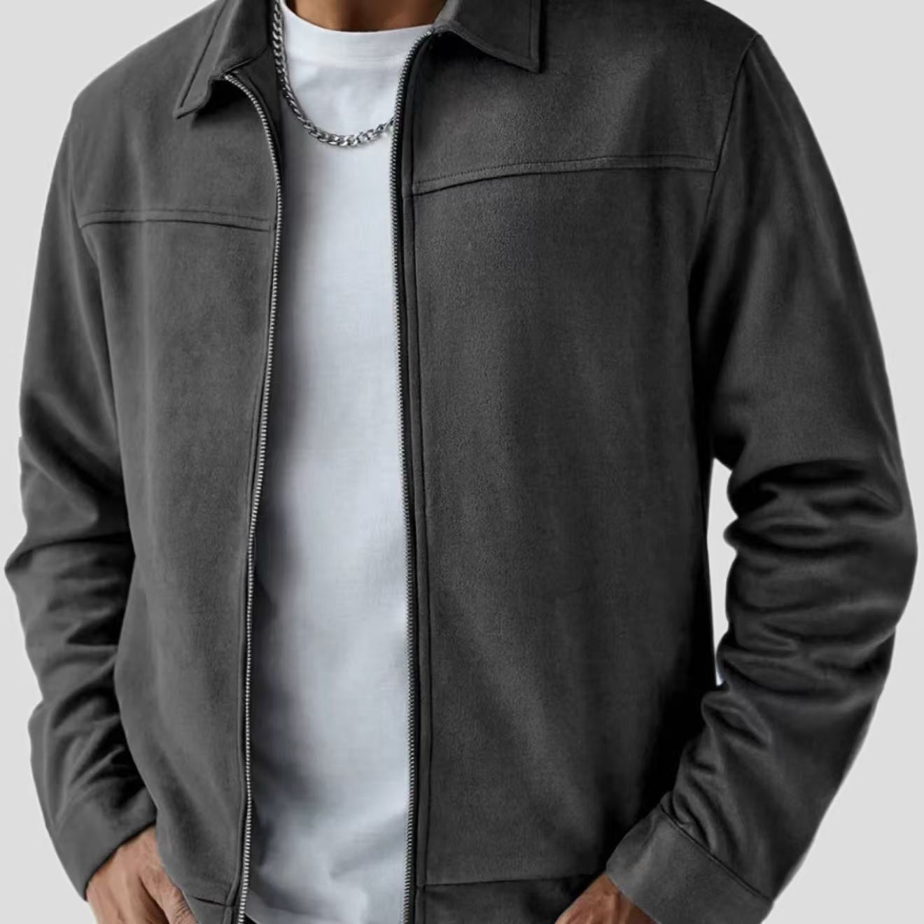 Men's Muted Teal Suede-Finish Bomber Jacket with Side Pockets
