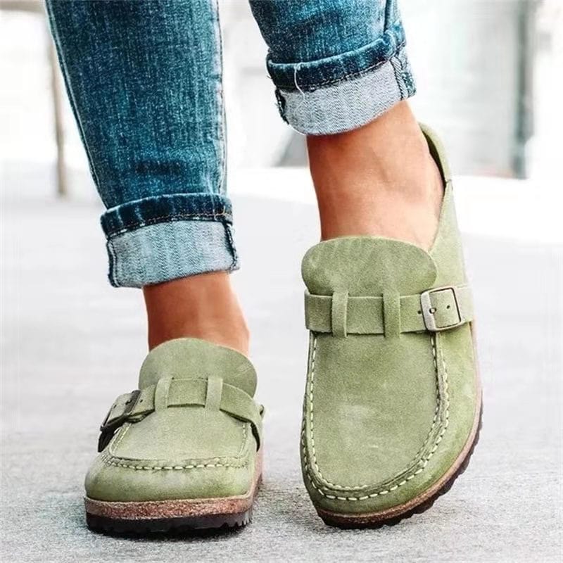 Women's Rust Suede-Finish Clog Sandals with Decorative Buckle