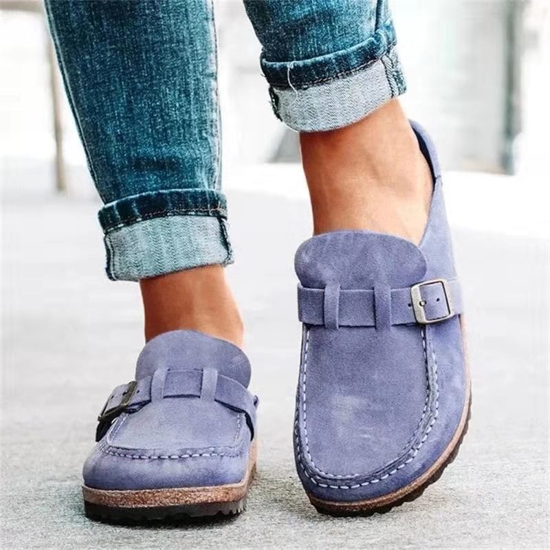 Women's Rust Suede-Finish Clog Sandals with Decorative Buckle