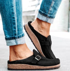 Women's Rust Suede-Finish Clog Sandals with Decorative Buckle