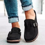 Women's Rust Suede-Finish Clog Sandals with Decorative Buckle