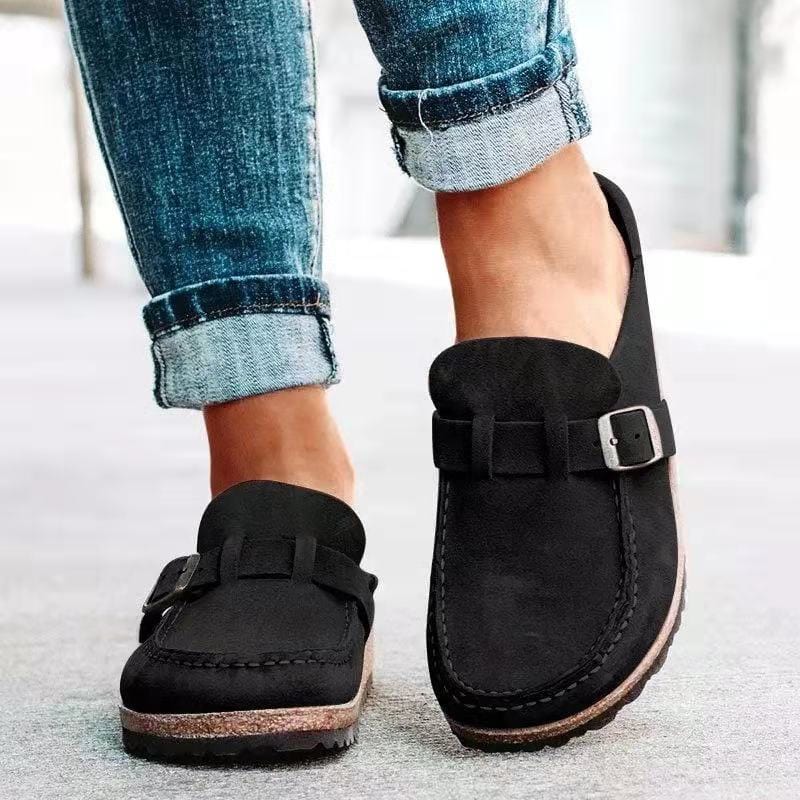 Women's Rust Suede-Finish Clog Sandals with Decorative Buckle