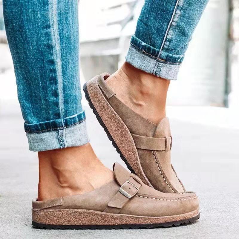 Women's Rust Suede-Finish Clog Sandals with Decorative Buckle