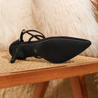 Women's Suede Pointed Toe Heels with Cross-Strap Buckle