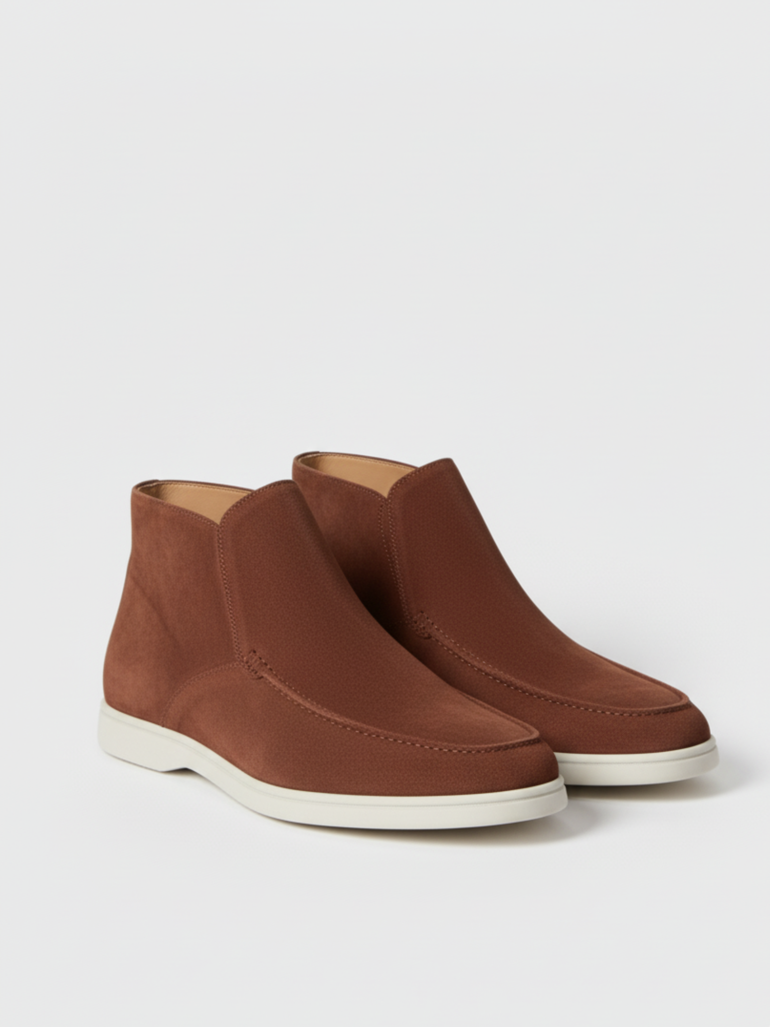 Men's Suede Slip-On Ankle Boots with Moccasin Stitching