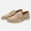 Men's Soft Blue Suede Slip-On Loafers with Moccasin Stitching
