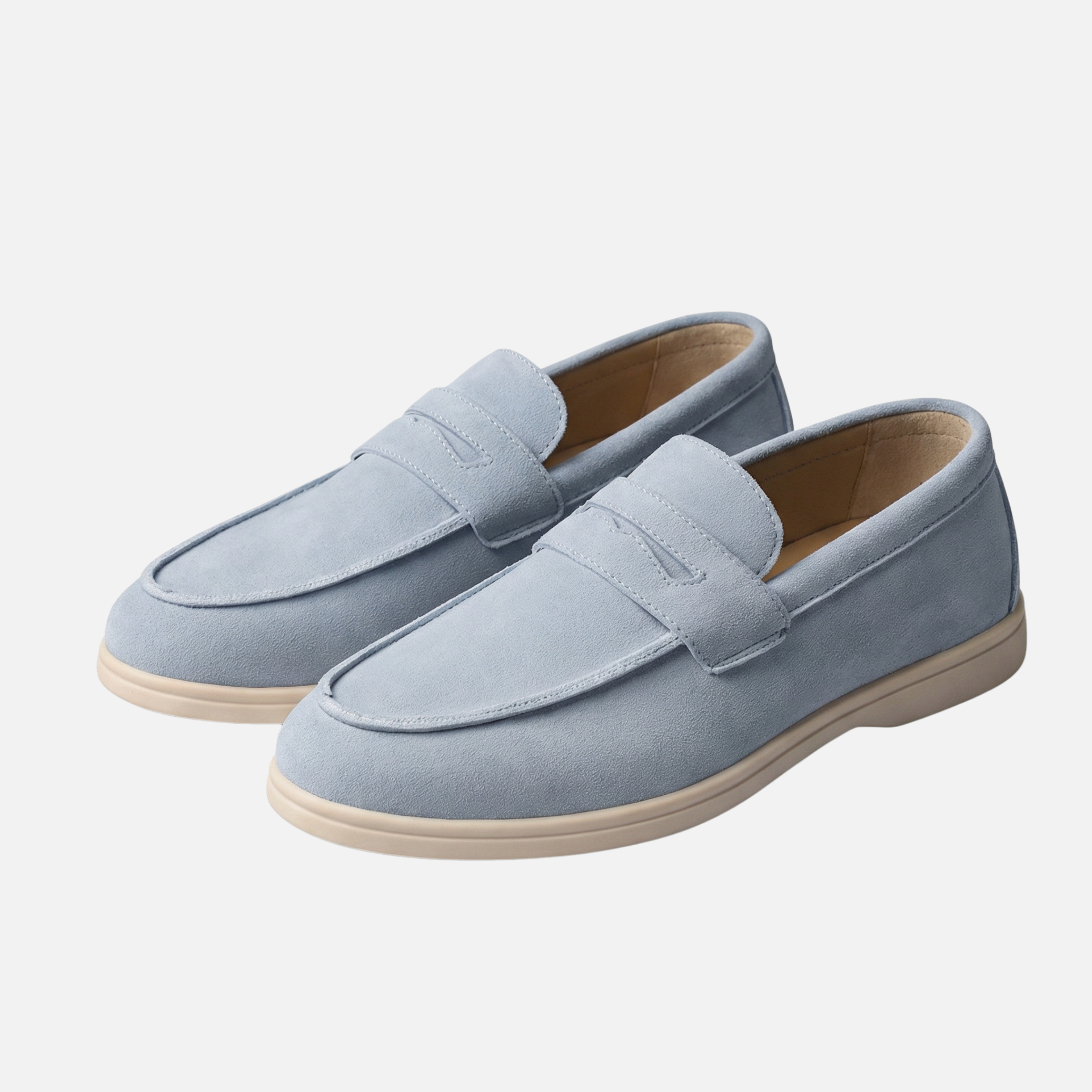 Men's Soft Blue Suede Slip-On Loafers with Moccasin Stitching