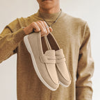 Men's Soft Blue Suede Slip-On Loafers with Moccasin Stitching