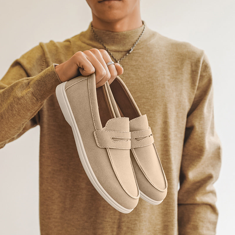 Men's Soft Blue Suede Slip-On Loafers with Moccasin Stitching