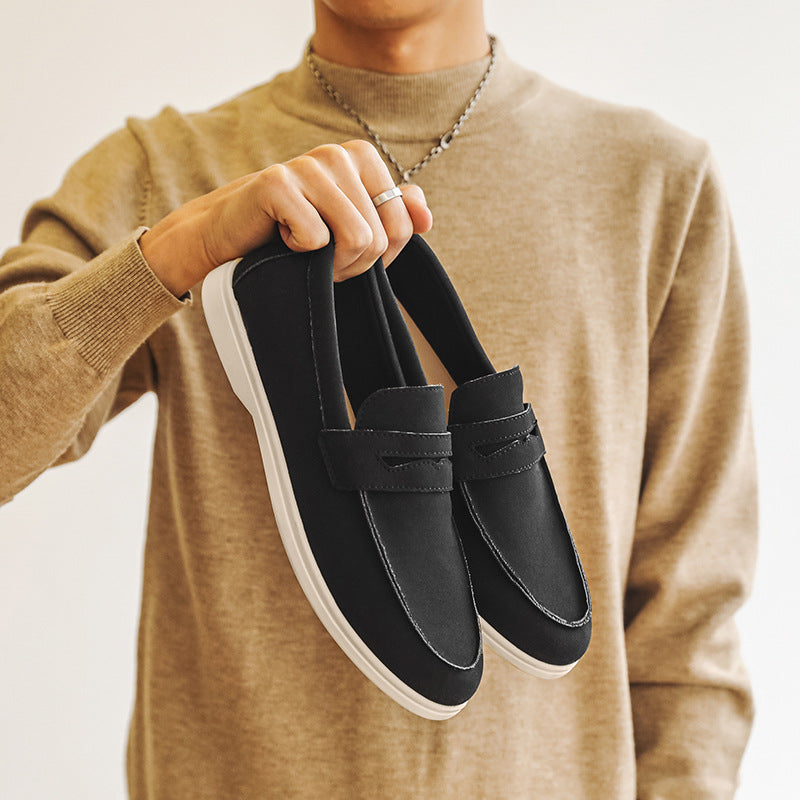 Men's Soft Blue Suede Slip-On Loafers with Moccasin Stitching
