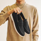 Men's Soft Blue Suede Slip-On Loafers with Moccasin Stitching