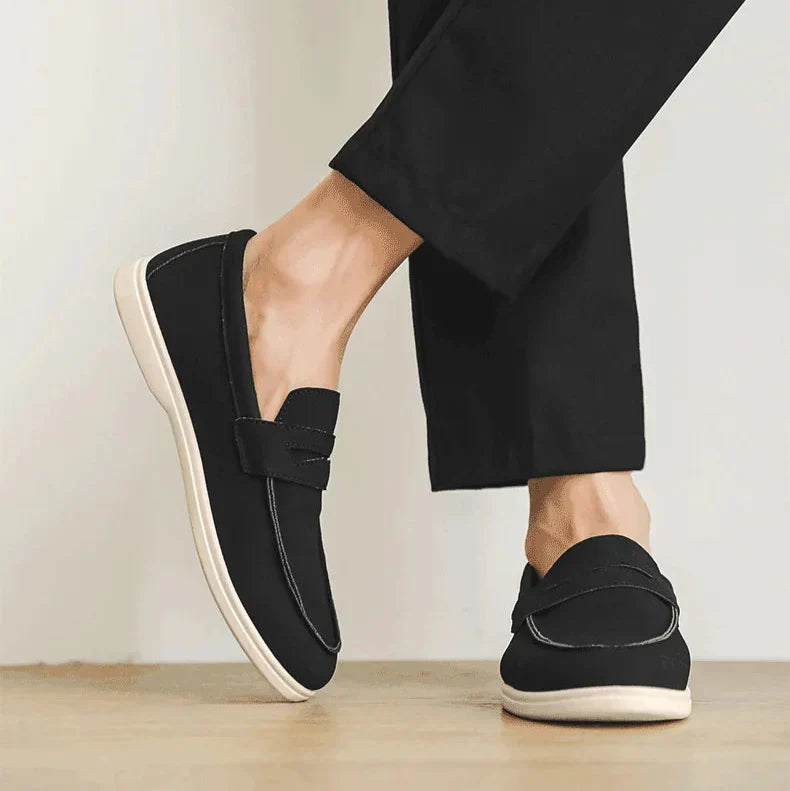 Men's Soft Blue Suede Slip-On Loafers with Moccasin Stitching