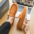 Men's Soft Blue Suede Slip-On Loafers with Moccasin Stitching