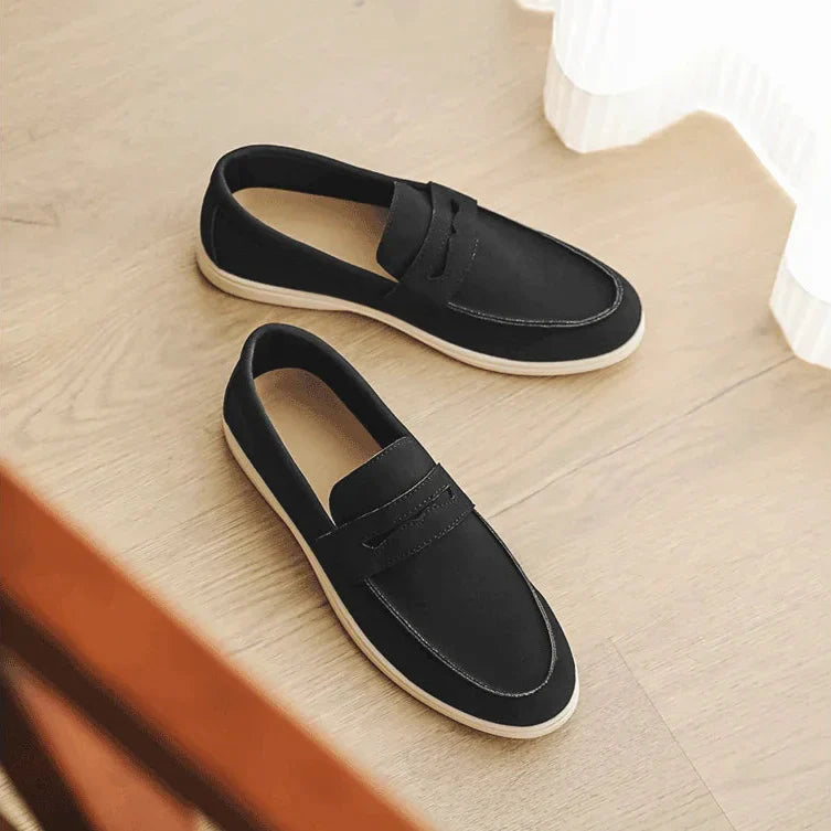 Men's Soft Blue Suede Slip-On Loafers with Moccasin Stitching