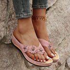 Women's Suede Wedge Sandals with Floral Details