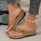 Women's Suede Wedge Sandals with Floral Details