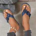 Women's Suede Wedge Sandals with Floral Details