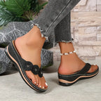 Women's Suede Wedge Sandals with Floral Details