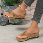 Women's Suede Wedge Sandals with Floral Details
