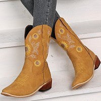 Women's Western Boots with Sunflower Embroidery