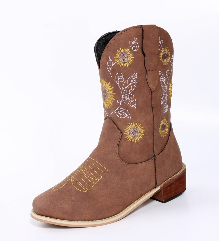 Women's Western Boots with Sunflower Embroidery