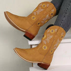 Women's Western Boots with Sunflower Embroidery