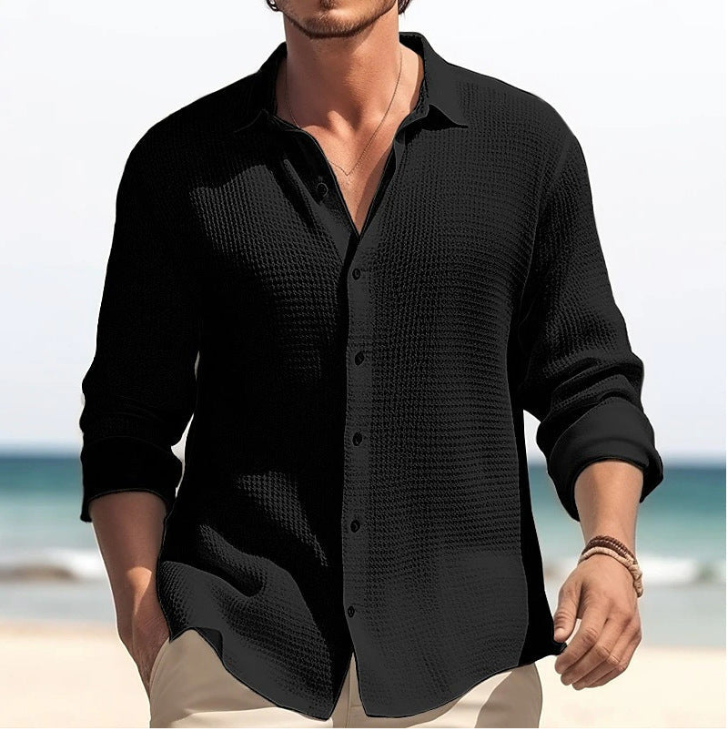 Men's Relaxed Linen Shirt with Button-Down Front