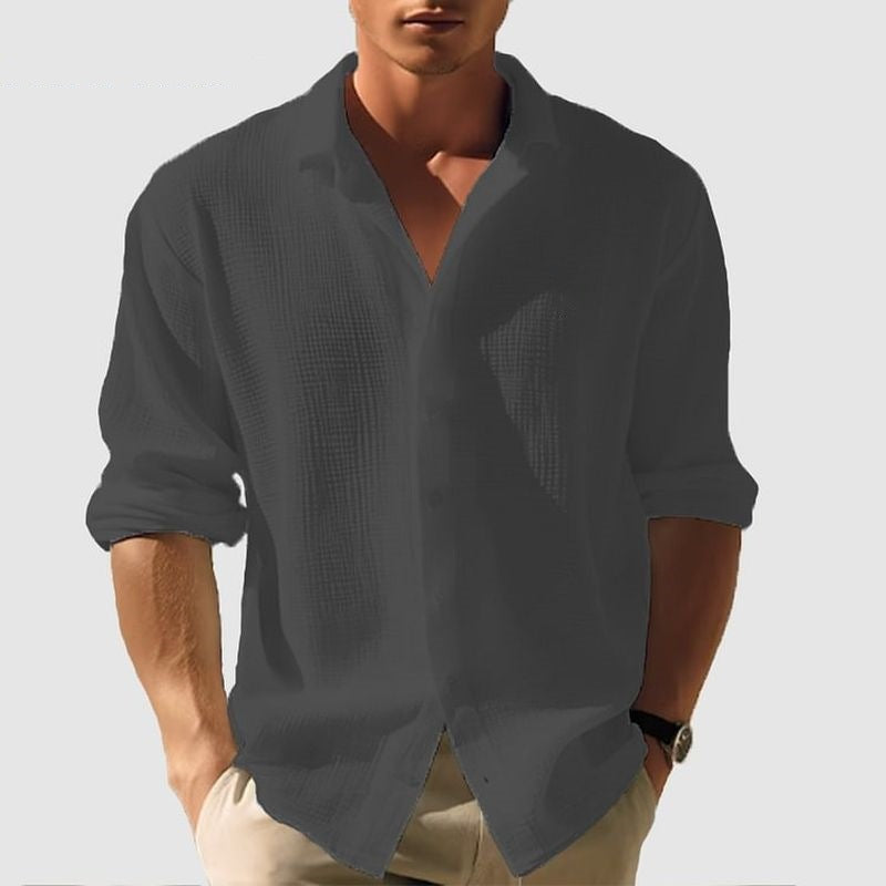 Men's Relaxed Linen Shirt with Button-Down Front