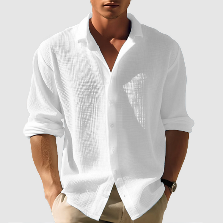 Men's Relaxed Linen Shirt with Button-Down Front