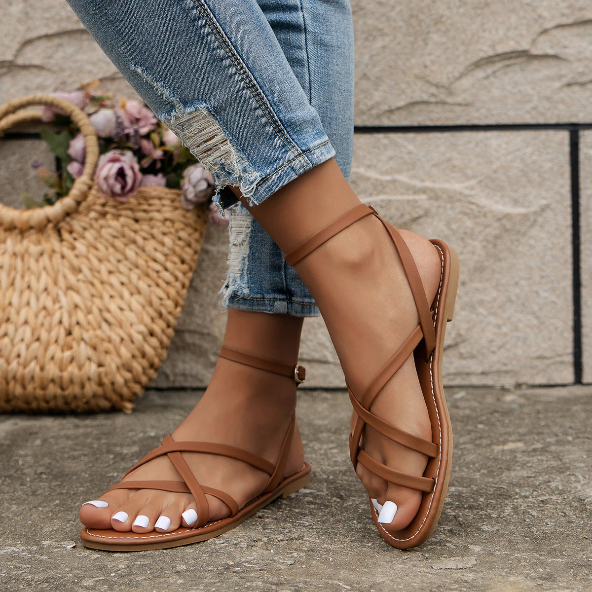 Women's Summer Strappy Sandals with Adjustable Ankle Buckle