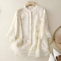 Women's Relaxed Cotton Blouse with Floral Embroidery