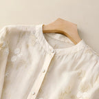 Women's Relaxed Cotton Blouse with Floral Embroidery