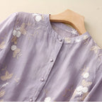Women's Relaxed Cotton Blouse with Floral Embroidery