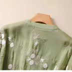 Women's Relaxed Cotton Blouse with Floral Embroidery