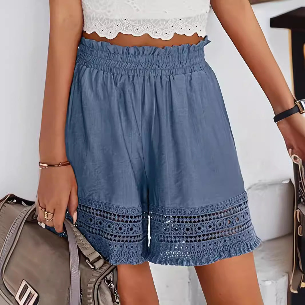 Women's Cotton Summer Shorts with Lace Trim