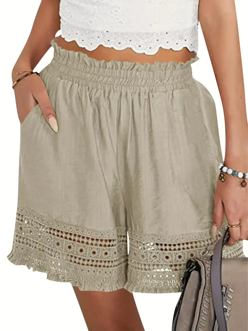 Women's Cotton Summer Shorts with Lace Trim