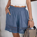 Women's Cotton Summer Shorts with Lace Trim