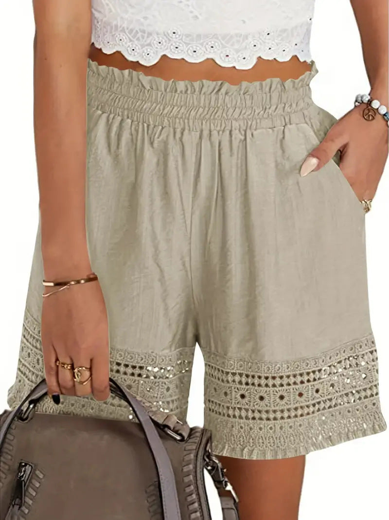 Women's Cotton Summer Shorts with Lace Trim