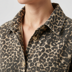 Women's Denim Leopard Print Short Set with Shirt Collar