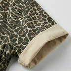 Women's Denim Leopard Print Short Set with Shirt Collar