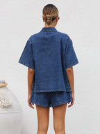 Women's Relaxed Denim Two-Piece Set with Drawstring Waist