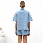 Women's Relaxed Denim Two-Piece Set with Drawstring Waist