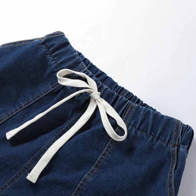 Women's Relaxed Denim Two-Piece Set with Drawstring Waist