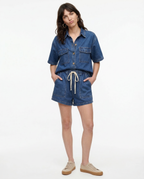 Women's Relaxed Denim Two-Piece Set with Drawstring Waist