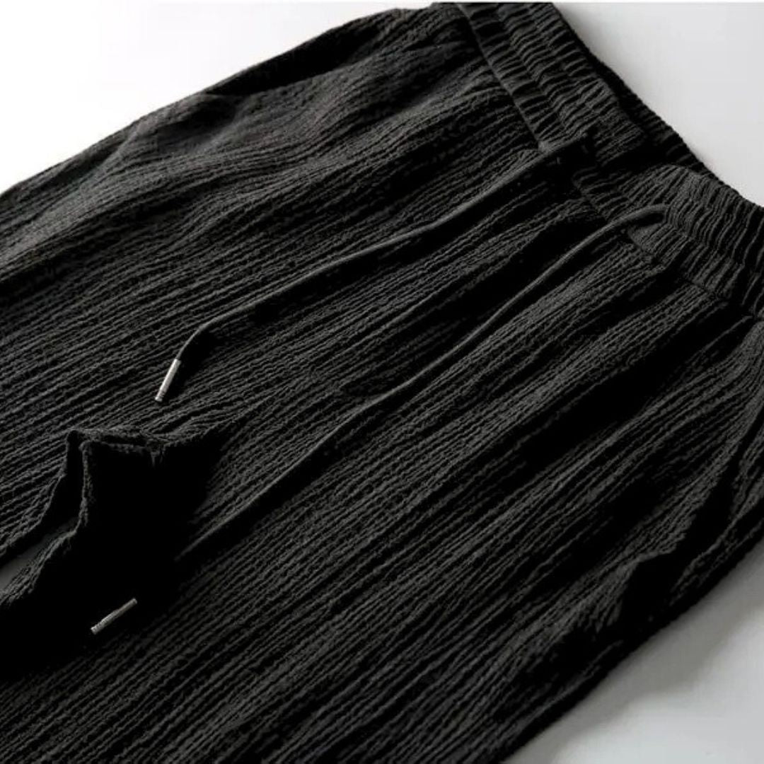 Men's Short-Sleeve Linen Set with Drawstring Waist Pants