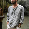 Men's Summer Linen Shirt with Lace-Up Neckline and 3/4 Sleeves