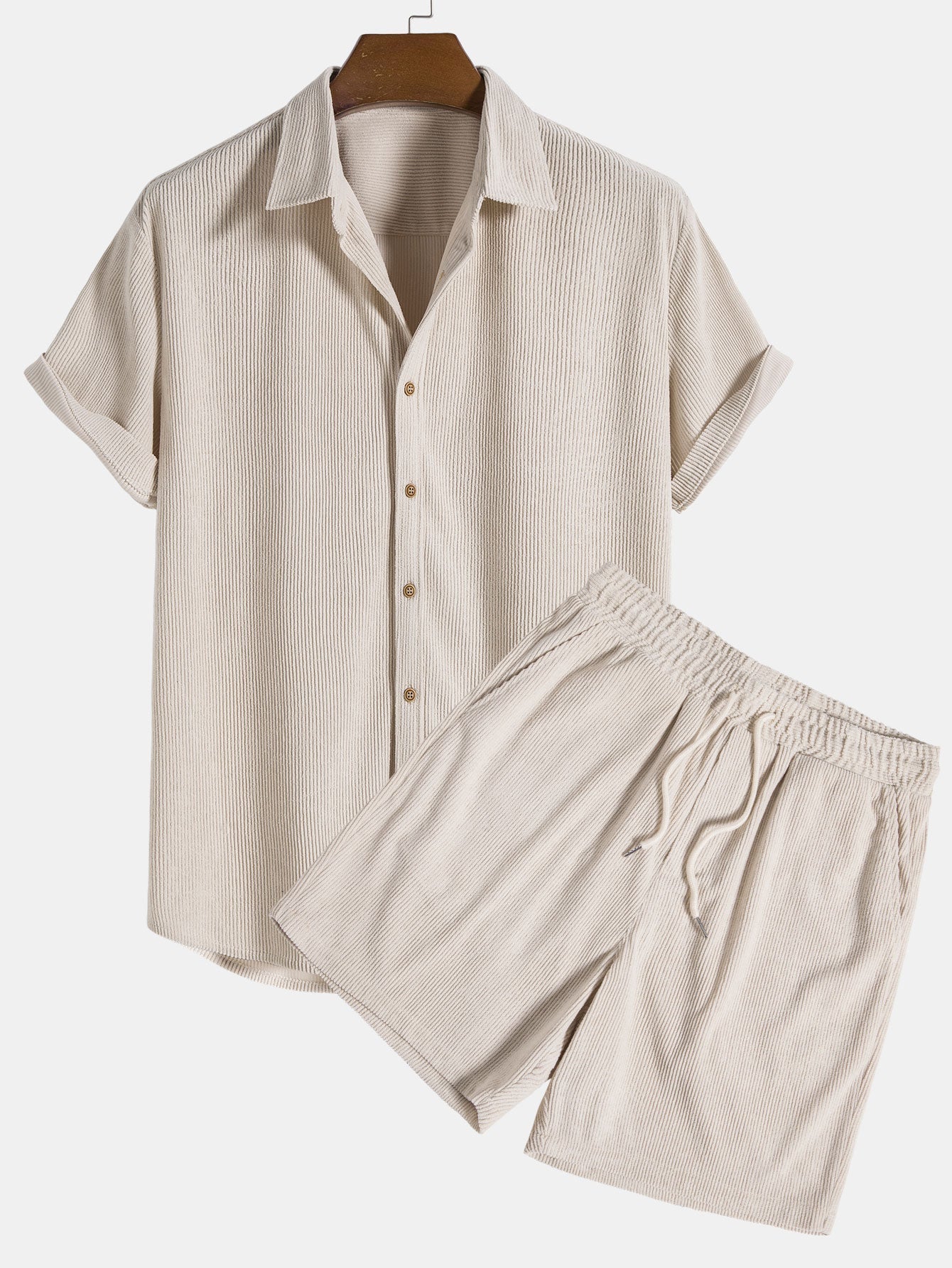 Men's Relaxed Ribbed Set with Drawstring Shorts