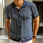 Men's Slim-Fit Short-Sleeve Shirt with Ribbed Collar and Cuffs